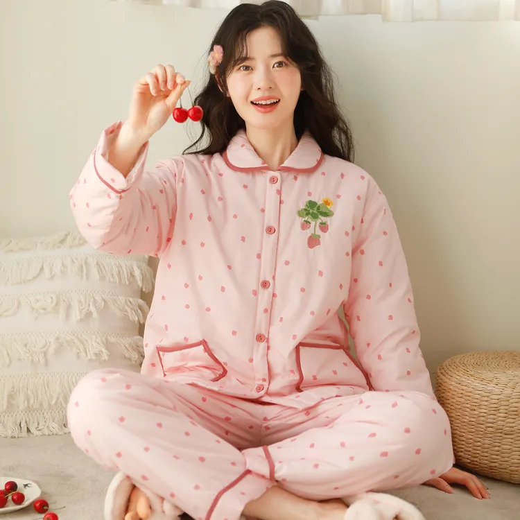 【冬季棉袄】『超厚保暖』冬季夹棉棉袄睡衣女加绒甜美可外穿家居服套装