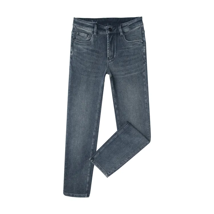 轻奢男士牛仔裤冬季新款蓝色洗水中腰微弹修身小直筒长裤Z88014