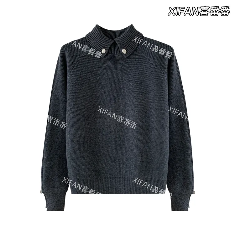 针织衫立体花朵长袖常规款翻领冬季针织毛针织衫毛衣秋冬