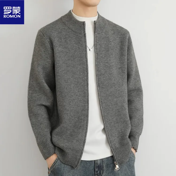 Romon/罗蒙开衫毛衣男士秋冬季时尚新款针织外套美式潮流休闲上衣