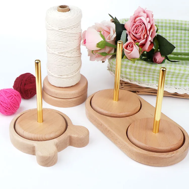 手工编织工具钩织毛线桶圈转轴家用转动绕线器固定实木支架子底座