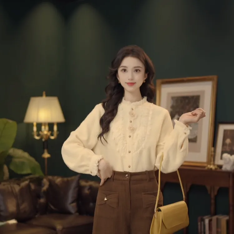 琦琦【暖花奶油】复古港风秋冬厚款休闲百搭衬衫上衣YL5273348