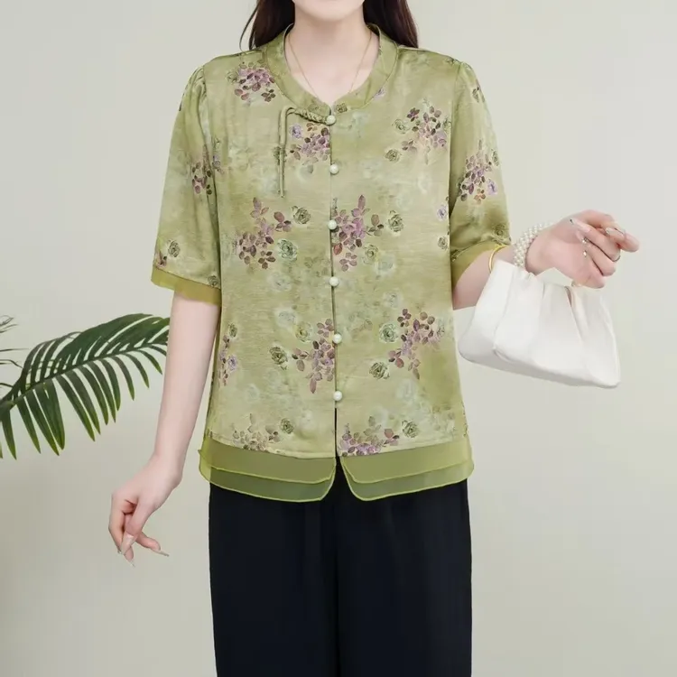 时尚妈妈装印花衬衫洋气减龄中老年女气质上衣春夏碎花宽松中袖