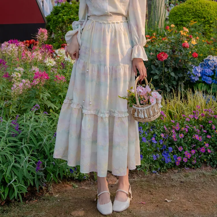 LIJIUJIU【冰淇淋】设计显瘦高腰百搭法式复古渐变色半身裙Yw250331