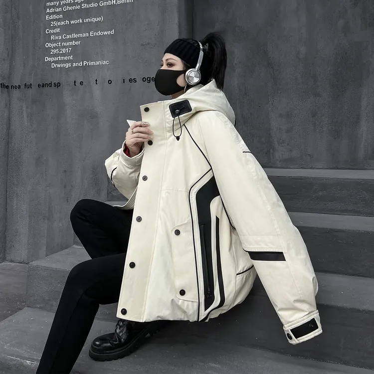 多福猫潮牌时尚白色羽绒服女冬2025新款国标90白鸭绒保暖派克外套