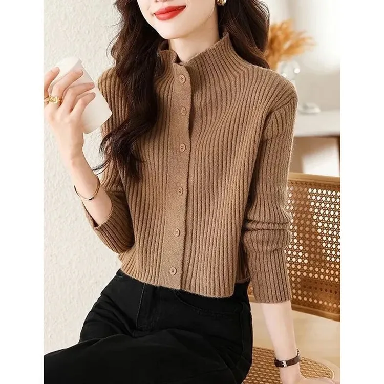 2026秋季新款单排多扣长袖针织衫女时尚百搭减龄气质显瘦潮流衣服