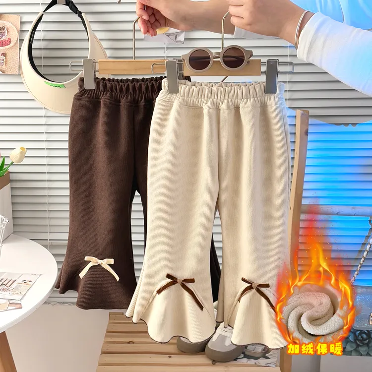 【加绒】新款加绒加厚女童蝴蝶结喇叭裤休闲保暖可爱风宝宝小童长裤