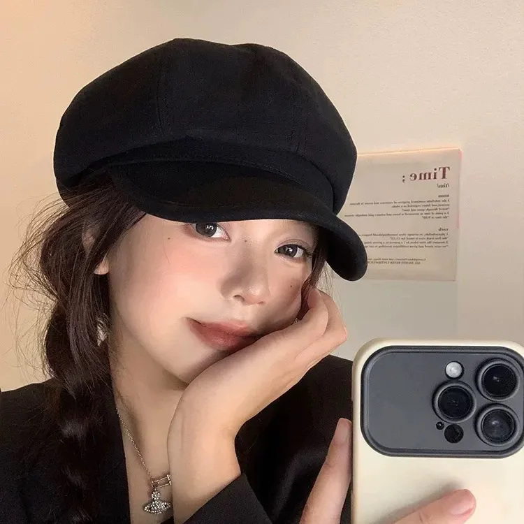 秋冬潮款纯色毛呢八角帽子女韩版复古街拍报童帽男百搭时髦画家帽