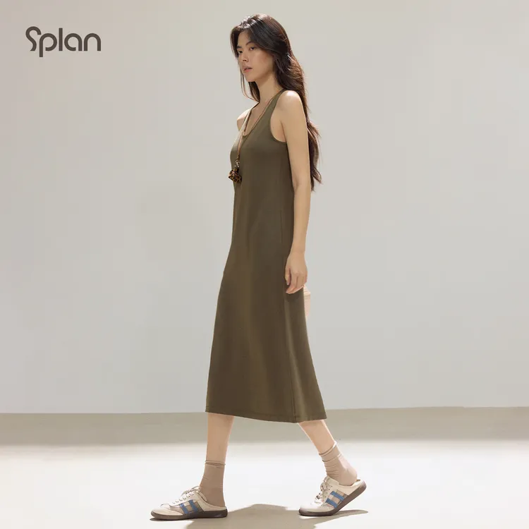 【初秋新品】SPLAN唤醒计划 气质显瘦无袖背心中长款连衣裙25332