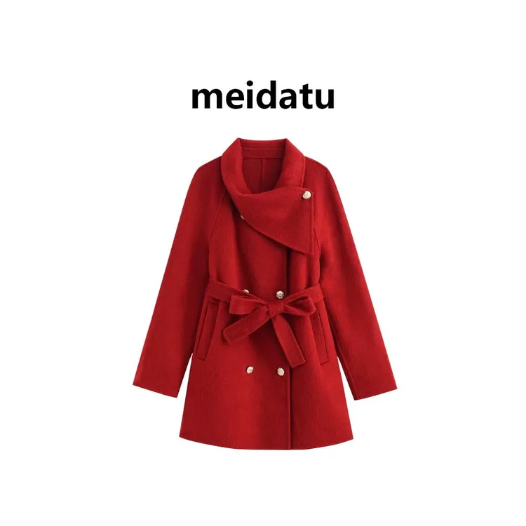 美哒兔（富家千金）法式温柔绑带中长款大衣CK3034