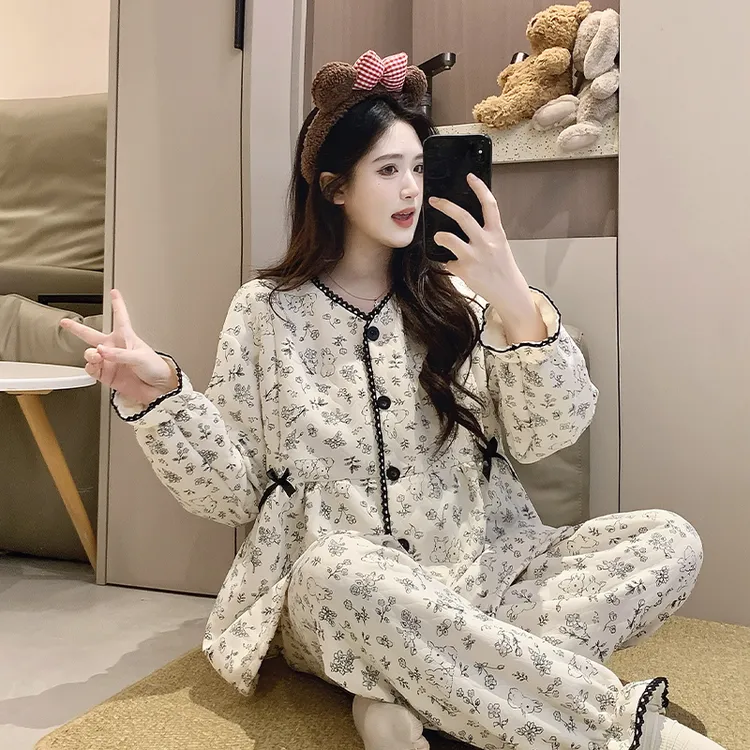 冬季空气棉孕妇产后月子服专用喂奶睡衣哺乳期两件套坐月子家居服