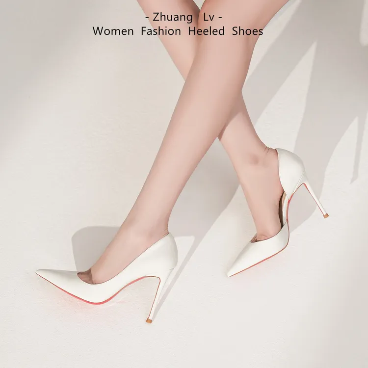 红底高跟鞋女2025年新春性感尖头黑色职业侧空裸色细跟单鞋女白色