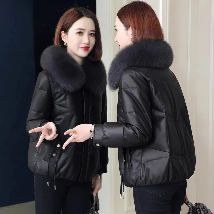 2025新款皮衣外套女冬海宁真皮羽绒服小个子绵羊皮大毛领皮草短款