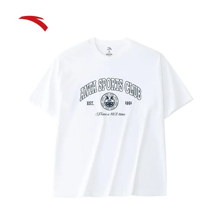 安踏美式复古短袖t恤男2025夏季新款印花休闲百搭针织衫运动上衣