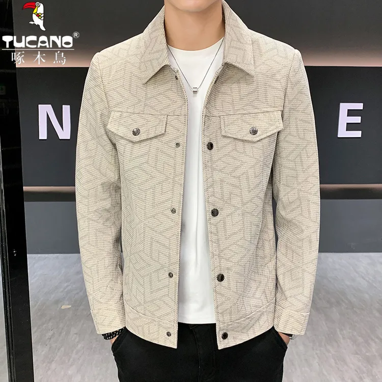 TUCANO/啄木鳥春秋新款时尚潮流翻领印花夹克休闲百搭男韩版外套
