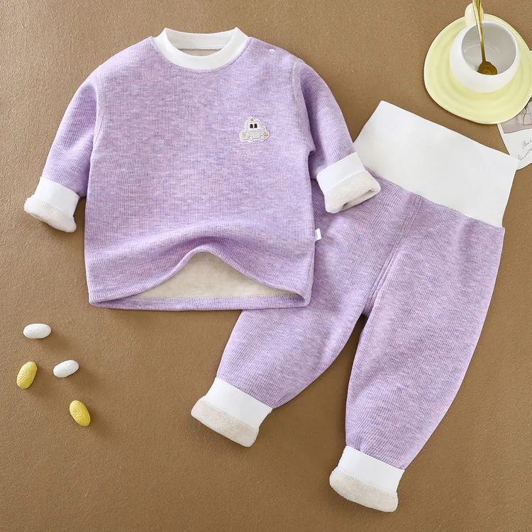 儿童加绒无骨套装宝宝衣服高腰保暖内衣婴儿秋衣秋裤春秋睡衣秋冬