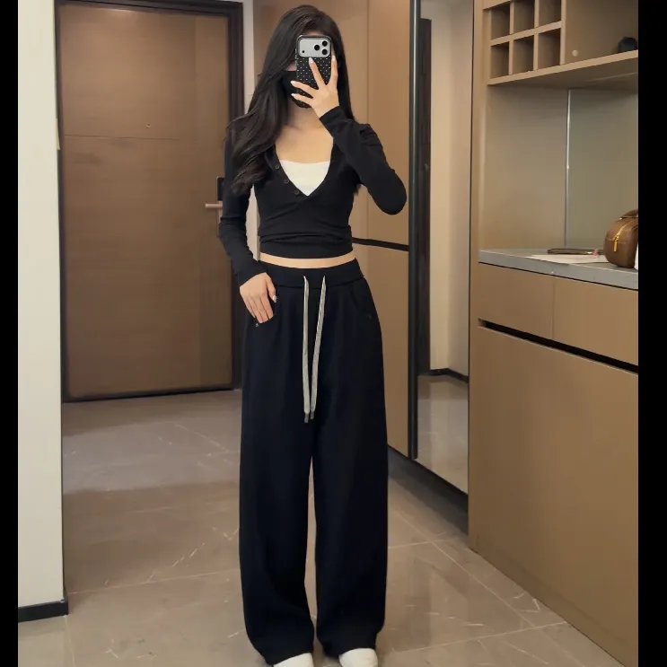 冬季加绒加厚老钱风保暖微弹弯刀裤休闲韩版加绒抽绳运动裤25358