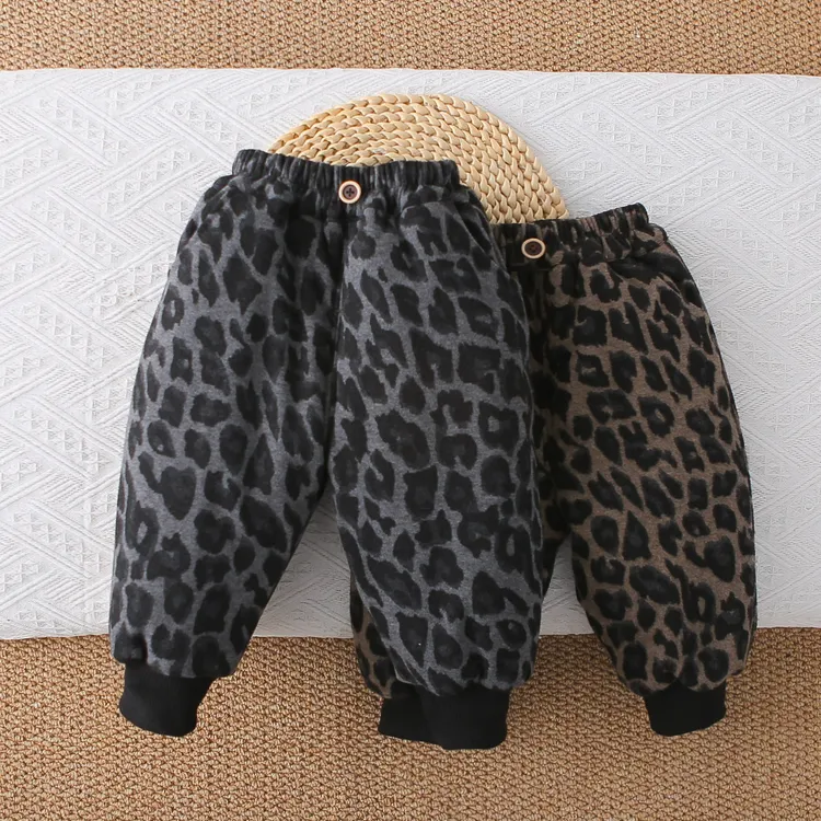 儿童棉裤一条过冬宝宝棉裤冬季三层加厚裤子男女童外穿保暖豹纹裤