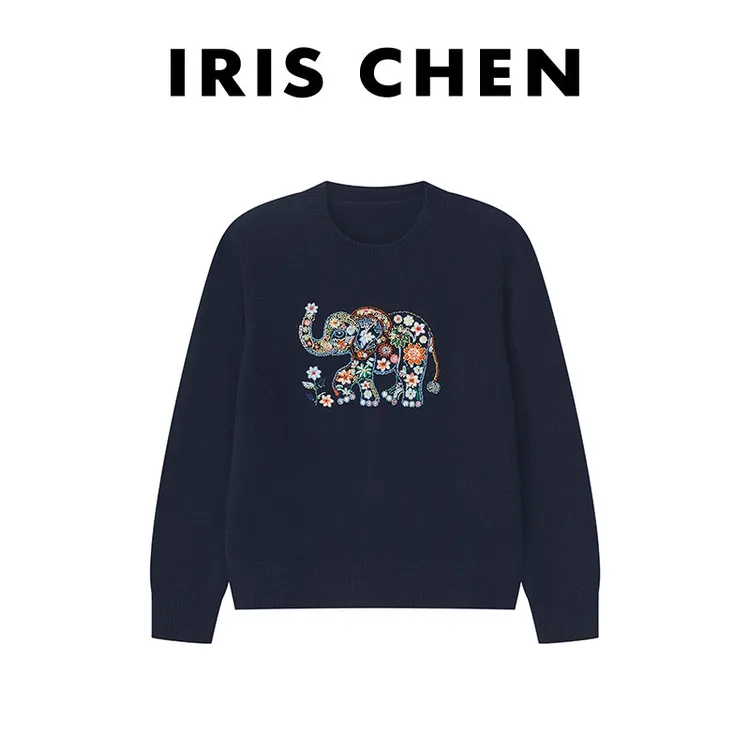 IRIS CHEN 吉象 2025秋冬“100绵羊毛320g”趣味印花针织衫25SY994