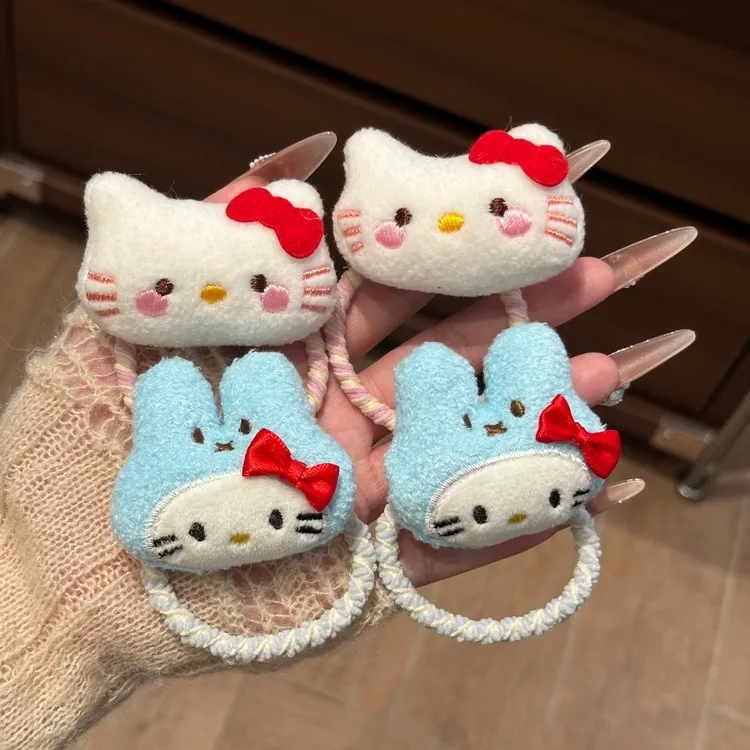 可爱新款KT猫蓝米菲兔发圈秋冬毛绒少女马尾皮筋森系卡通少女发绳