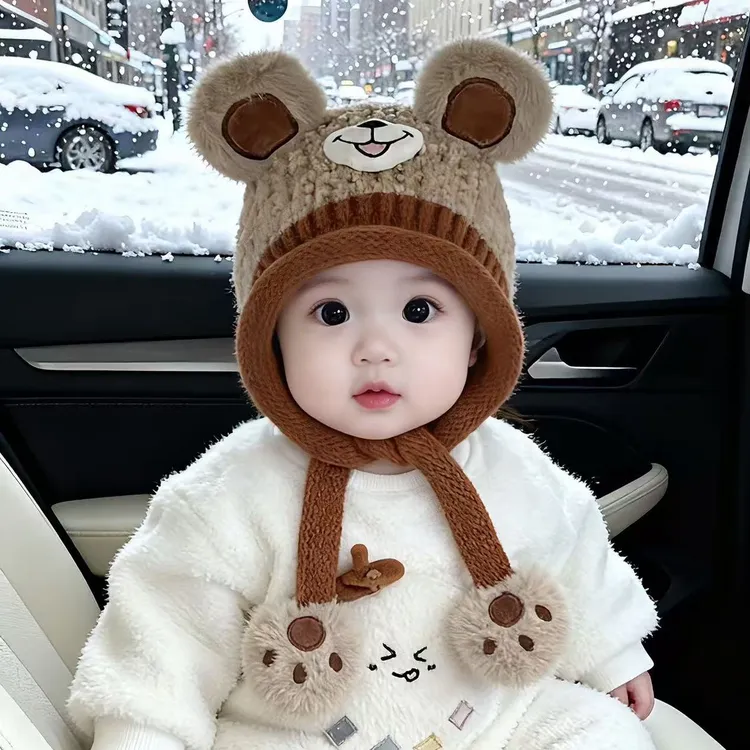 保暖宝宝帽子秋冬季男女童加厚护耳帽可爱萌防风婴幼儿针织毛线帽