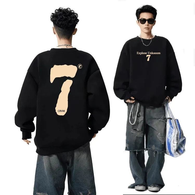 秋冬重磅加绒保暖设计感圆领卫衣男装轻奢痞帅外套休闲美式潮牌