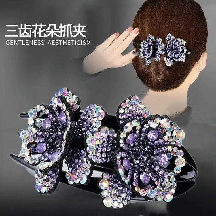 亚克力发饰实心双花鸭嘴夹盘发卡大号发饰头饰妈妈气质优雅发夹