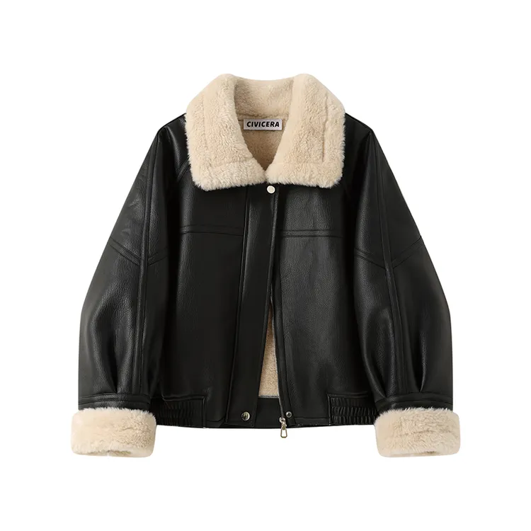 美式复古气质毛领皮衣外套女冬季2025新款小个子短款加绒机车夹克