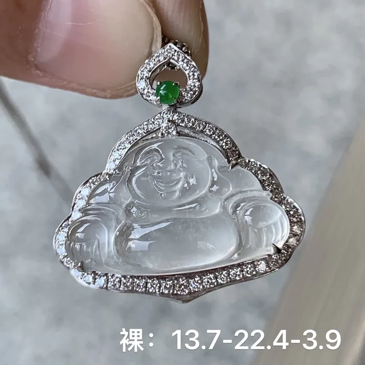 天然翡翠高冰炸光佛公精镶嵌女款送礼物