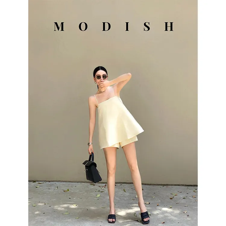 夏装小个子搭配一整套小众不撞款遮肉抹胸吊带裙短裤子两件套装潮