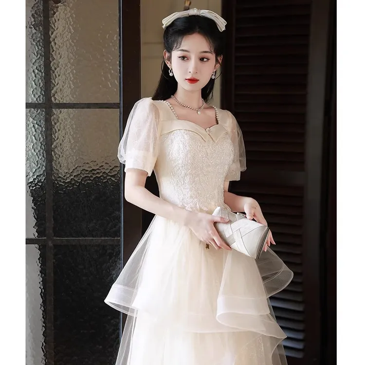香槟色晚礼服裙女高端轻奢小众高级感毕业成人礼主持人艺考演出服