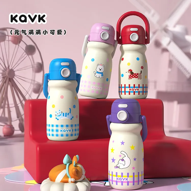 Kavk卡维可保温杯可爱吸管杯学生卡通大容量防摔便捷弹跳直饮水杯