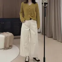 伟丽6店4330款【V领单排扣纯色针织开衫】针织衫针织衫开衫早秋毛衣