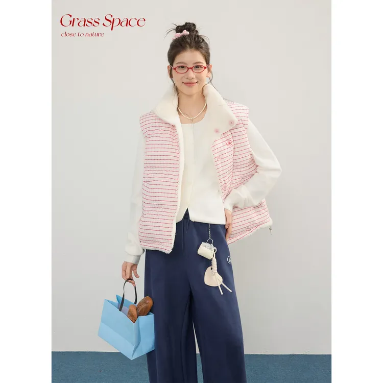 原野空间GRASS SPACE羊羔毛两面穿棉服马甲女冬立领百搭保暖外套