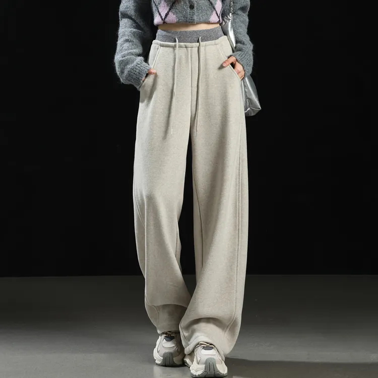 加绒香蕉阔腿裤女秋冬新款保暖显瘦宽松直筒裤小个子慵懒风糯米裤