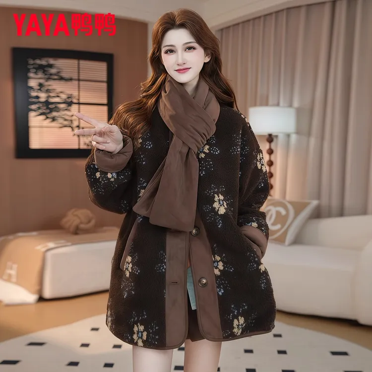 【设计师同款】鸭鸭羽绒服女秋冬加厚复古风宽松休闲小众提花外套