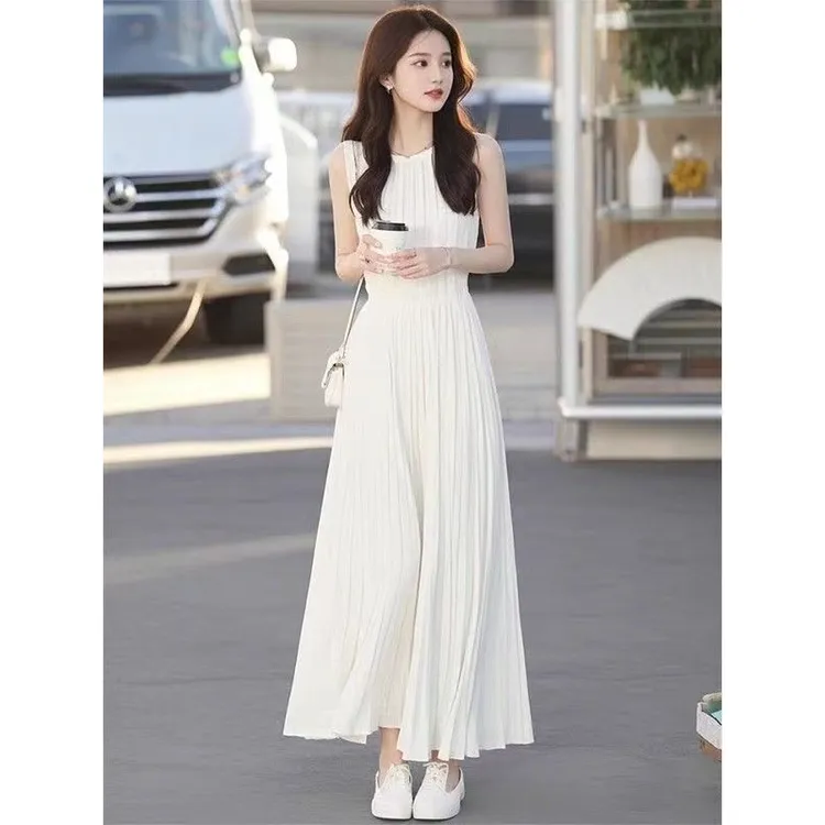 温柔风气质休闲小白裙女装夏季时尚无袖百搭连衣裙时尚洋气女装