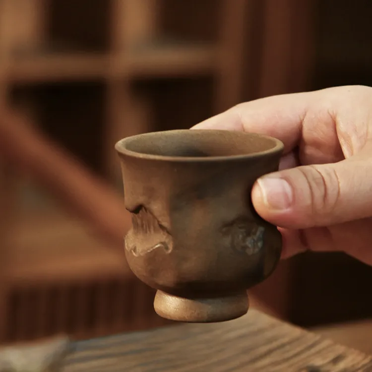 老陶泥复古岩熔铃铛杯个人杯功夫茶具泡茶单杯主人杯