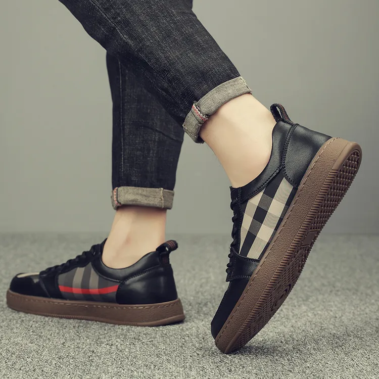 2025新款男鞋子韩版板鞋子男休闲鞋潮鞋百搭帆布鞋透气鞋格子男鞋