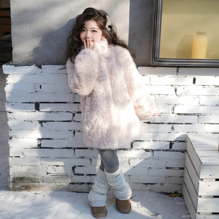 童装冬季新款女童加绒仿皮草外套韩版中长款甜美超好看毛绒大衣