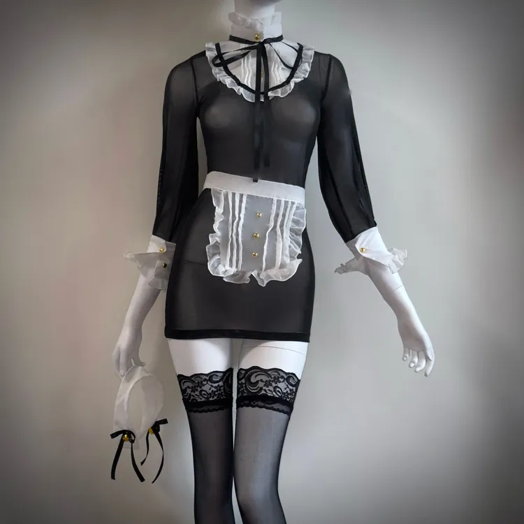 黑色蕾丝透光女仆装