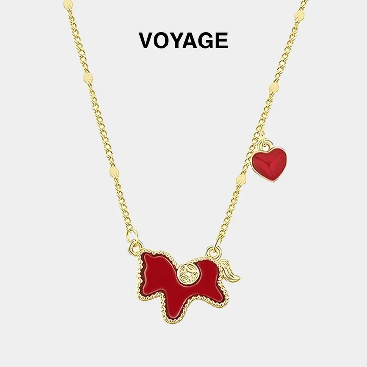 铜合金亚克力项链 红色爱心吊坠项链女生肖马上有钱锁骨链毛衣链