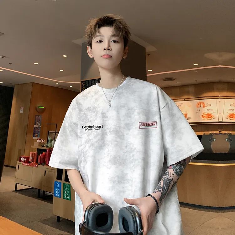 重磅扎染短袖t恤男夏季2025新款青少年美式复古潮牌宽松百搭体恤