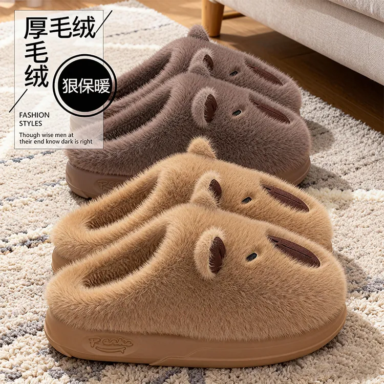 翔普厚底棉拖鞋女可爱卡皮巴拉冬季室内外穿防滑情侣保暖包头拖鞋商品图
