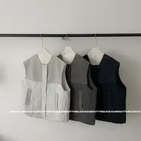 CAICAI秋冬新款拼接撞色夹棉马甲棉衣棉袄女韩系简约休闲保暖棉袄