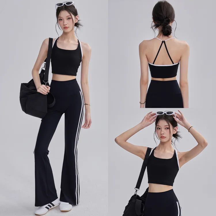 撞色健身瑜伽服套装女外穿一体式美背运动背心跑步防震训练两件套