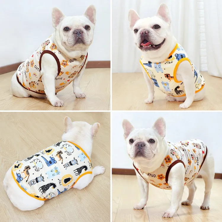 春夏款法斗巴哥斗牛犬背心可爱卡通棉胖狗衣服薄款防掉毛空调衣潮