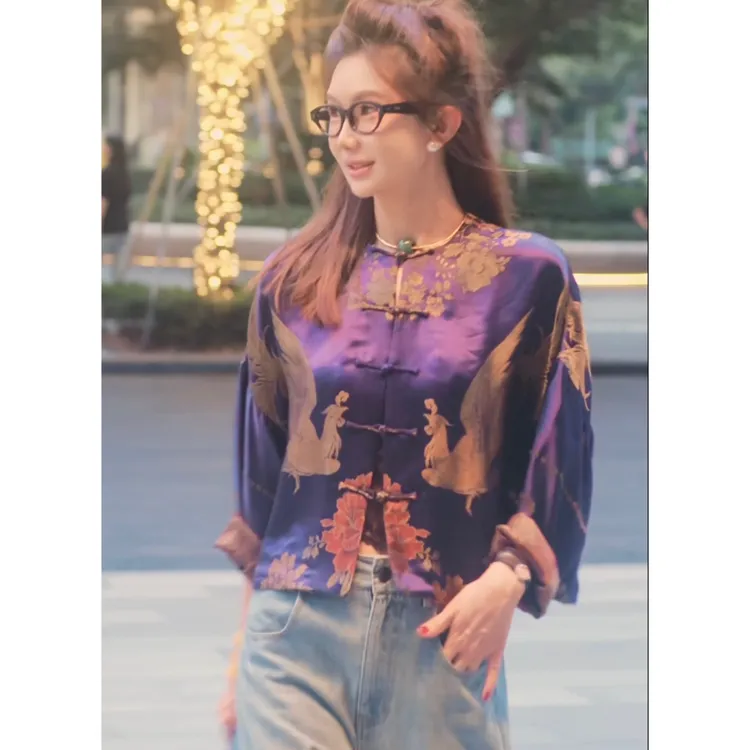 yiyiya.Guo艺艺吖【老缎·紫金凤凰】落肩奢雅显瘦外套2866SS52