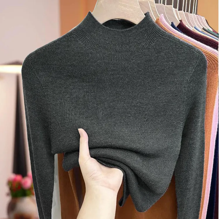 精纺美丽诺羊毛打底衫女秋冬修身洋气不缩水半高领针织衫气质毛衣