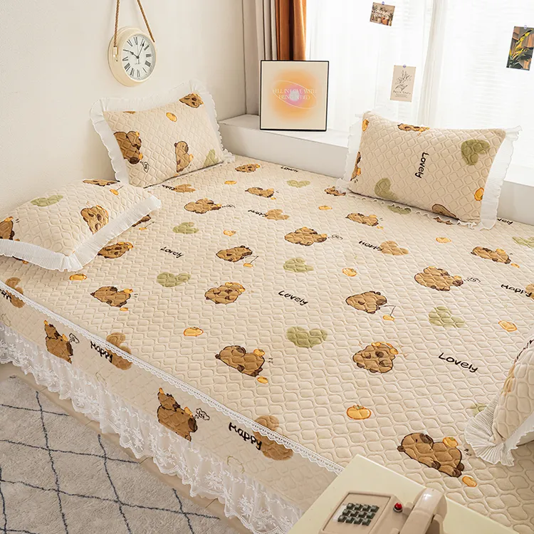 牛奶绒榻榻米大炕床盖冬季卡通防滑加绒加厚毛绒炕单炕裙罩带被套